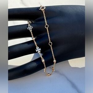 TORY BURCH Delicate Kira 18K GP Gold Chain Bracelet Double T Adjustable